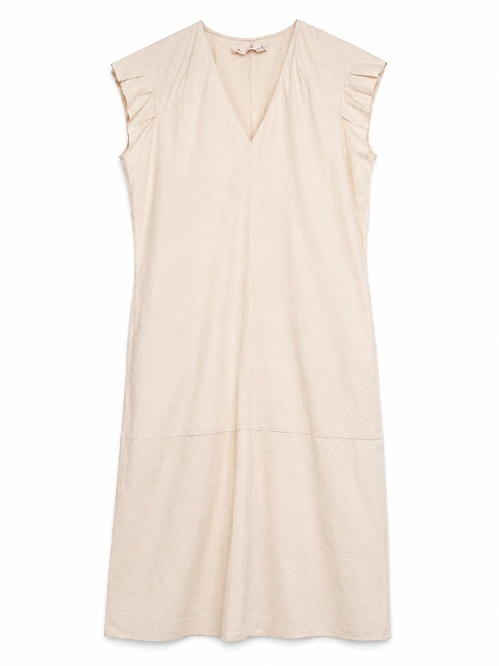 Marni Women’s Beige V-Neck Midi Dress Pleated Shoulder Minimalist Designer